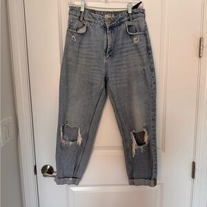 Zara Blue Boyfriend Jeans with Distressed Details